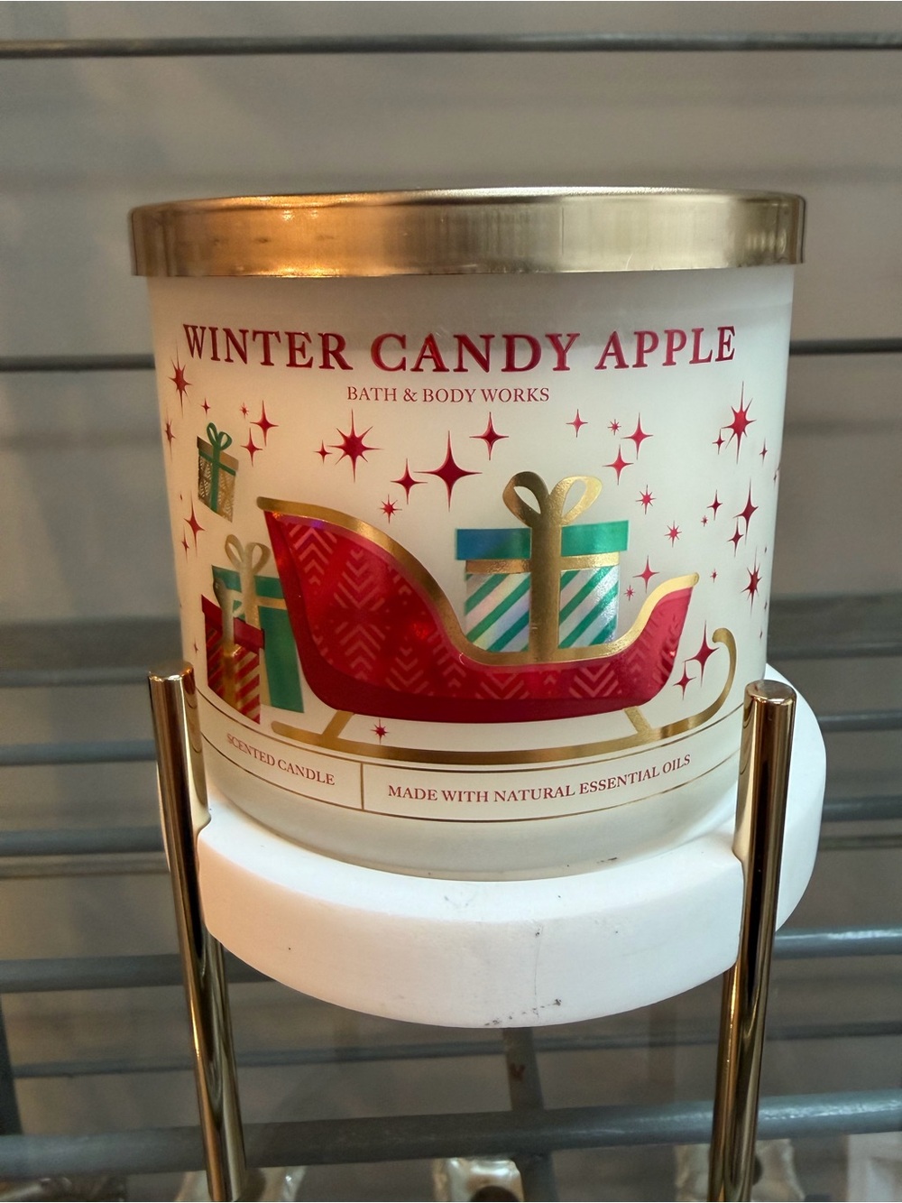 Bath & Body Works Winter Candy Apple Scented 3 Wick Candle Holiday Red & Green
